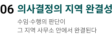 의사결정의 지역 완결성. 수임·수행의 판단이 그 지역 사무소 안에서 완결된다